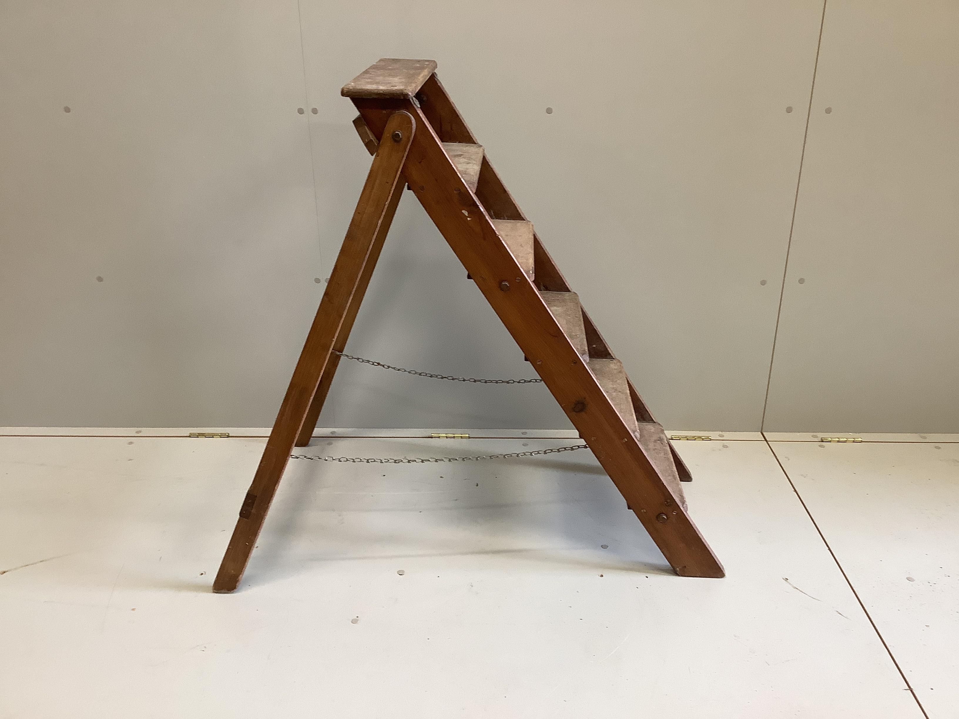 A vintage oak and pine six tread stepladder, height 103cm